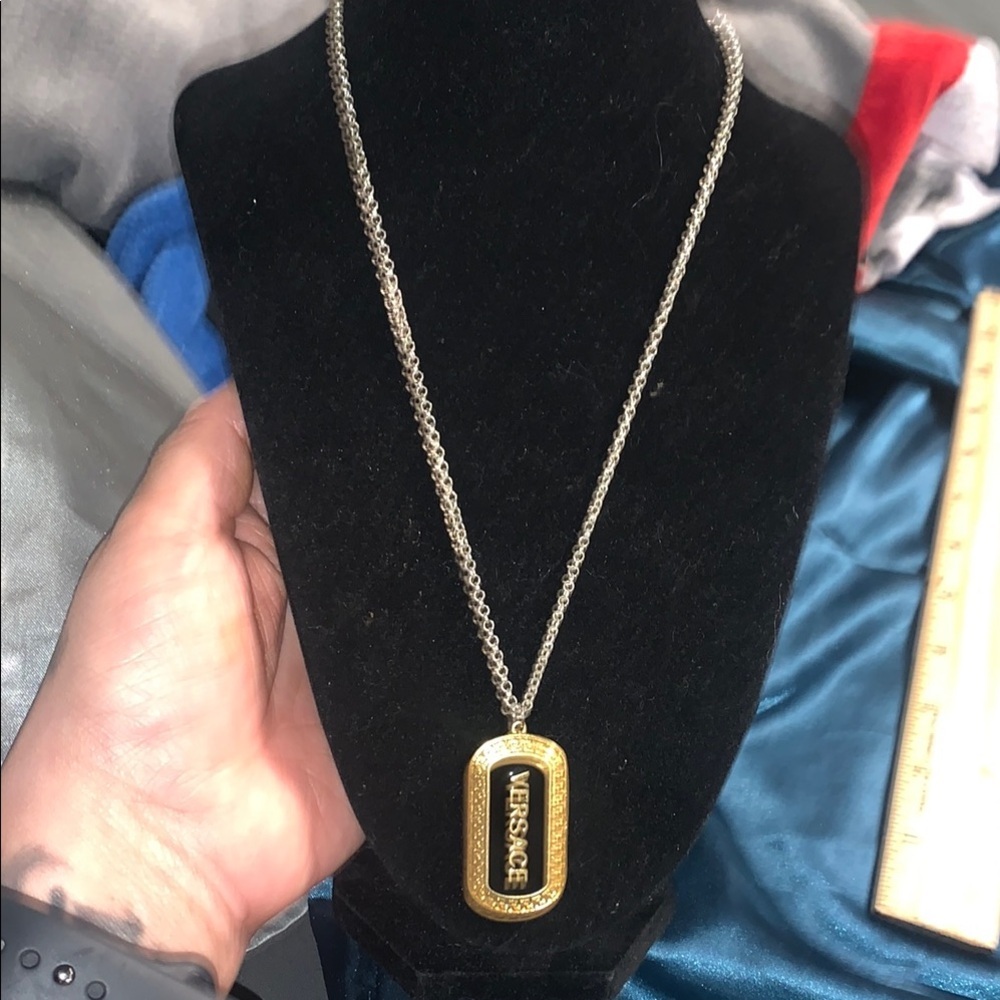 Versace Stamped Gold & Black Dog Tag ID Tag